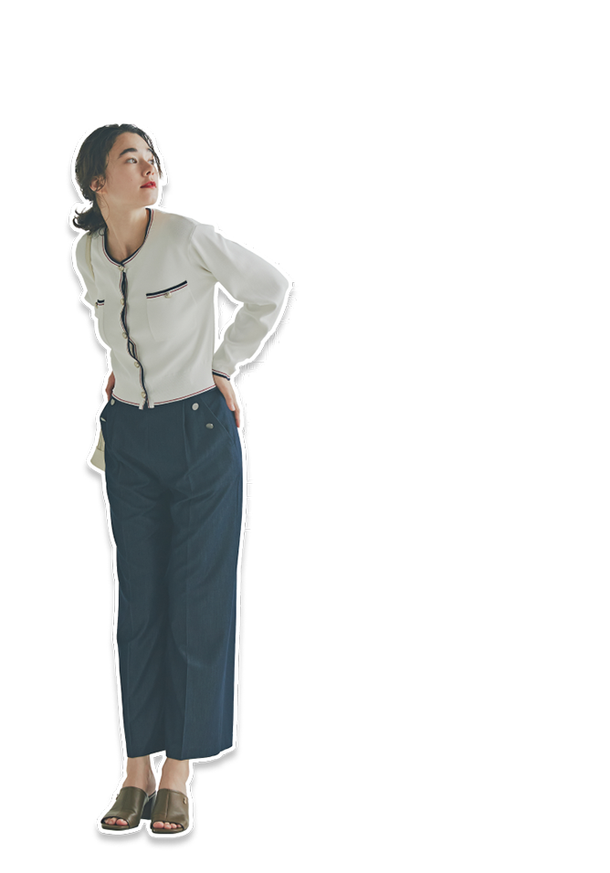 ノードセンス特集の「PARIS MOOD」のスタイリングNo.6のJJ.着用の切抜き全身とノートルダム大聖堂のイラスト